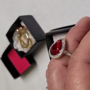 Avon Ring Lot NEW with Boxes 4 Rings Red Stone White & Gold Tone Size 8